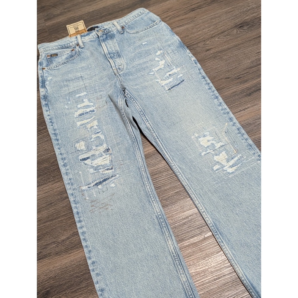 Polo Ralph Lauren Relaxed Straight Crop Jeans Womens 27 Light Wash Patchwork NWT